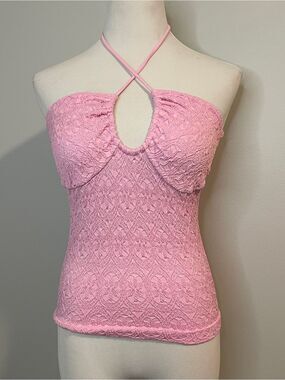 PINK Victoria's Secret Pink Lace Halter Keyhole Tank Top